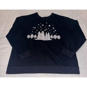 Vintage Christmas C&B Forest Tree Snowflake Sweater Navy Blue 3X